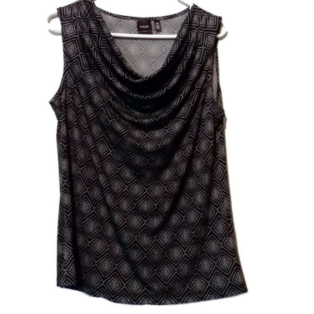 Black & White Sleeveless Top Diamond Pattern Large